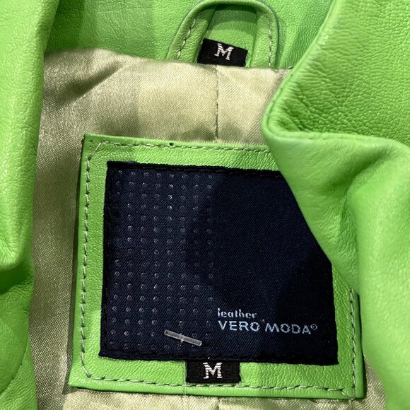 Vero Moda Long Leather Coat, NWT, Lime Green, M - Picture 2 of 9